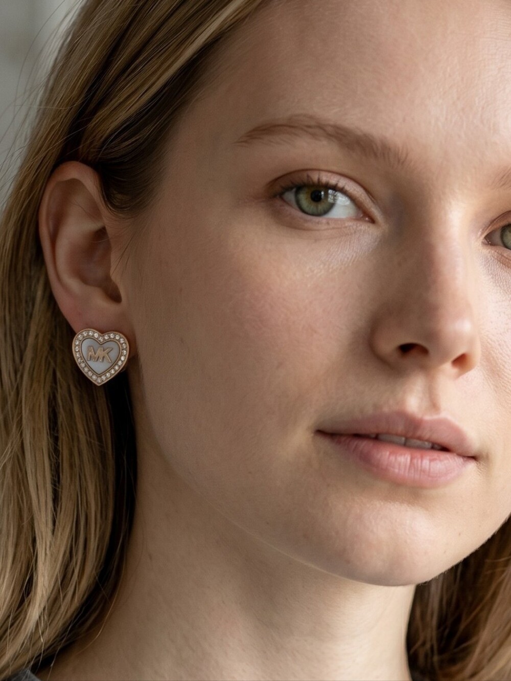 Michael Kors Crystal Monogram Heart Stud Earrings